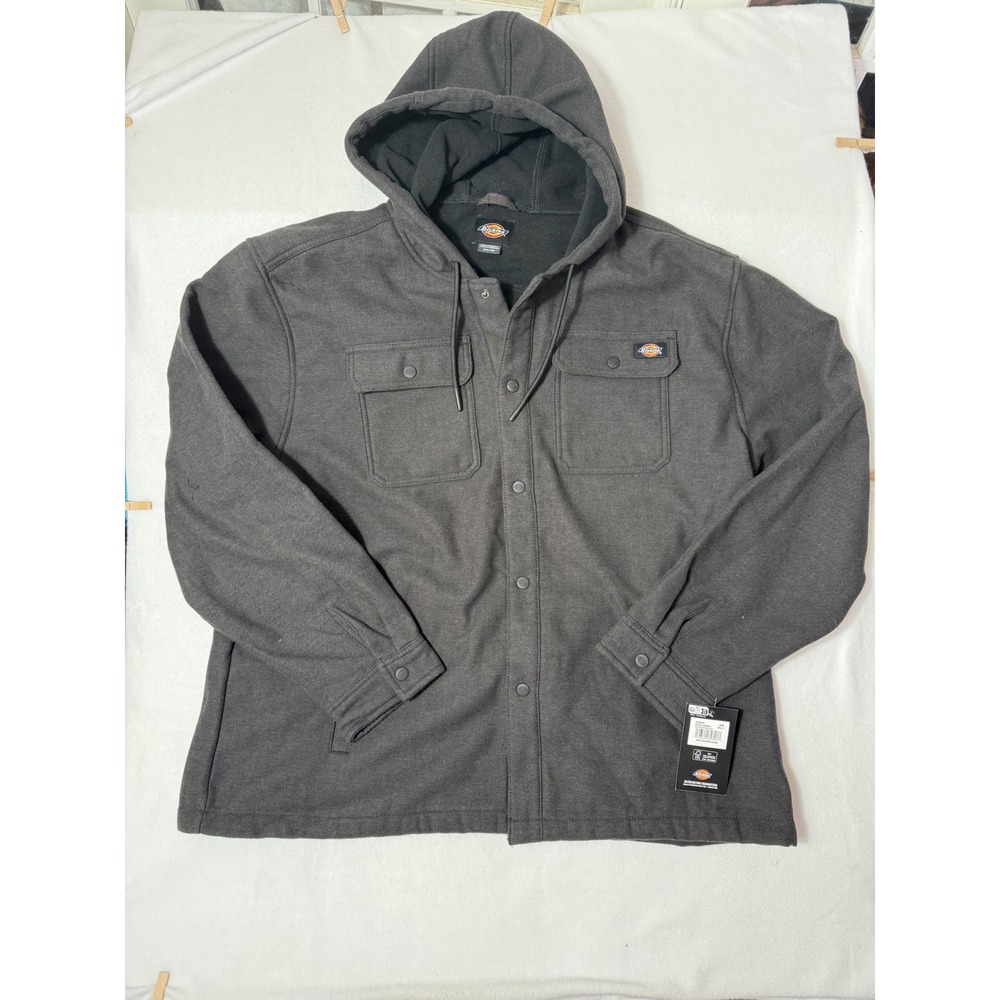 Dickies Mens Bonded Fleece Jacket Charcoal Gray Hooded Shirt Jacket A85X5BLK 2XL